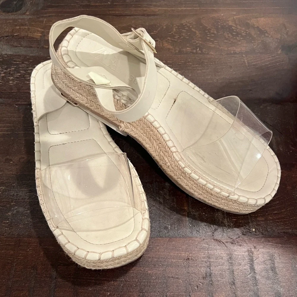 ZARA women beige espadrilles sandals/size 6 - Picture 2 of 14